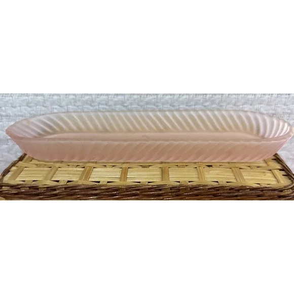 VINTAGE 4 PIECE PINK FROSTED GLASS BUTTERFLY PERFUME VANITY SET i3 - Picture 7 of 9